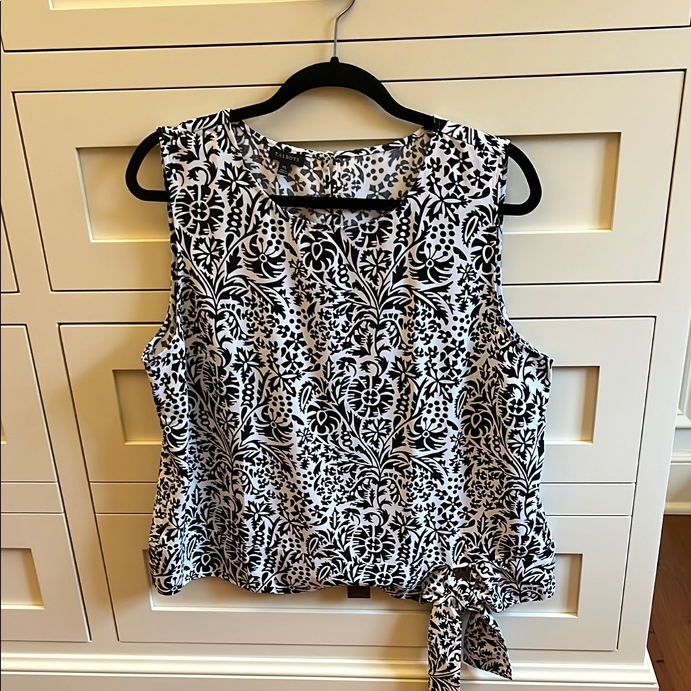 Talbots Black and White Tie Front Blouse
